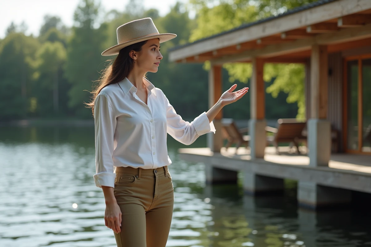 Architecte montrant des pieux en béton près d