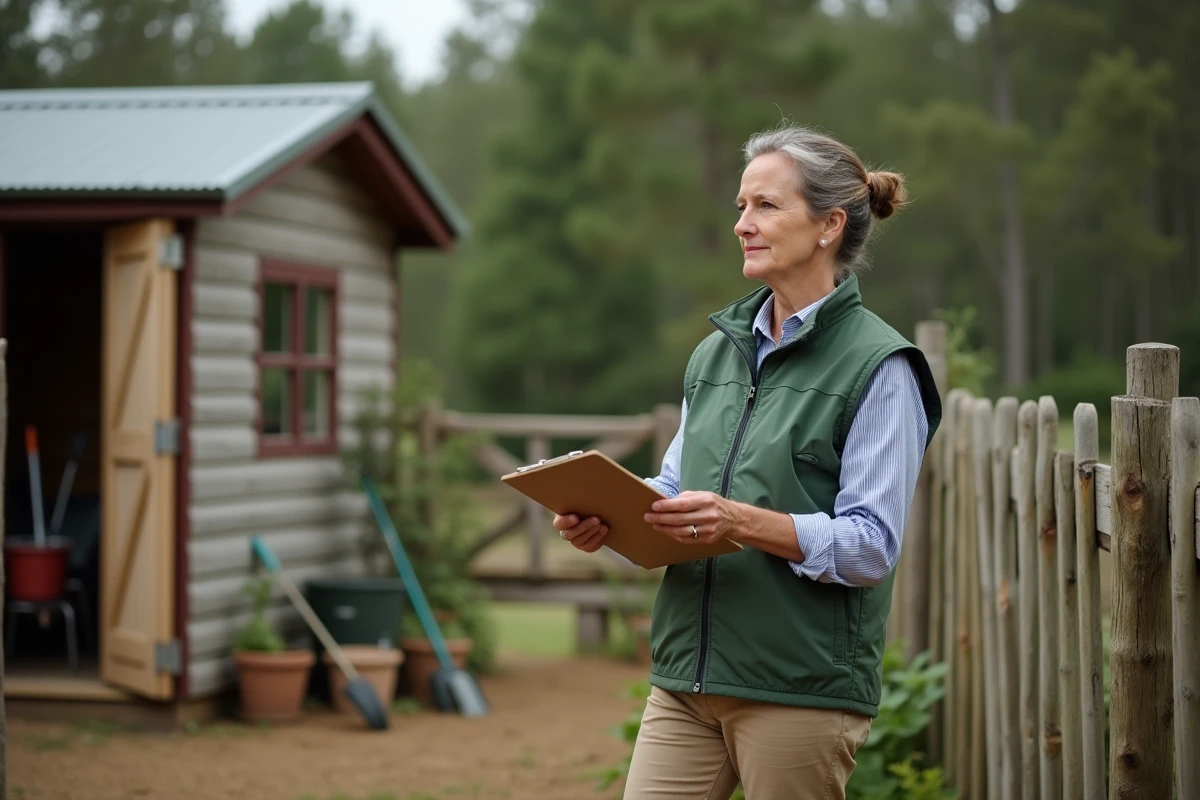 Femme observant le jardin avec un clipbord
