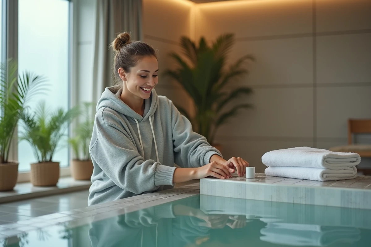 Femme ajustant le contrôle du jacuzzi intérieur