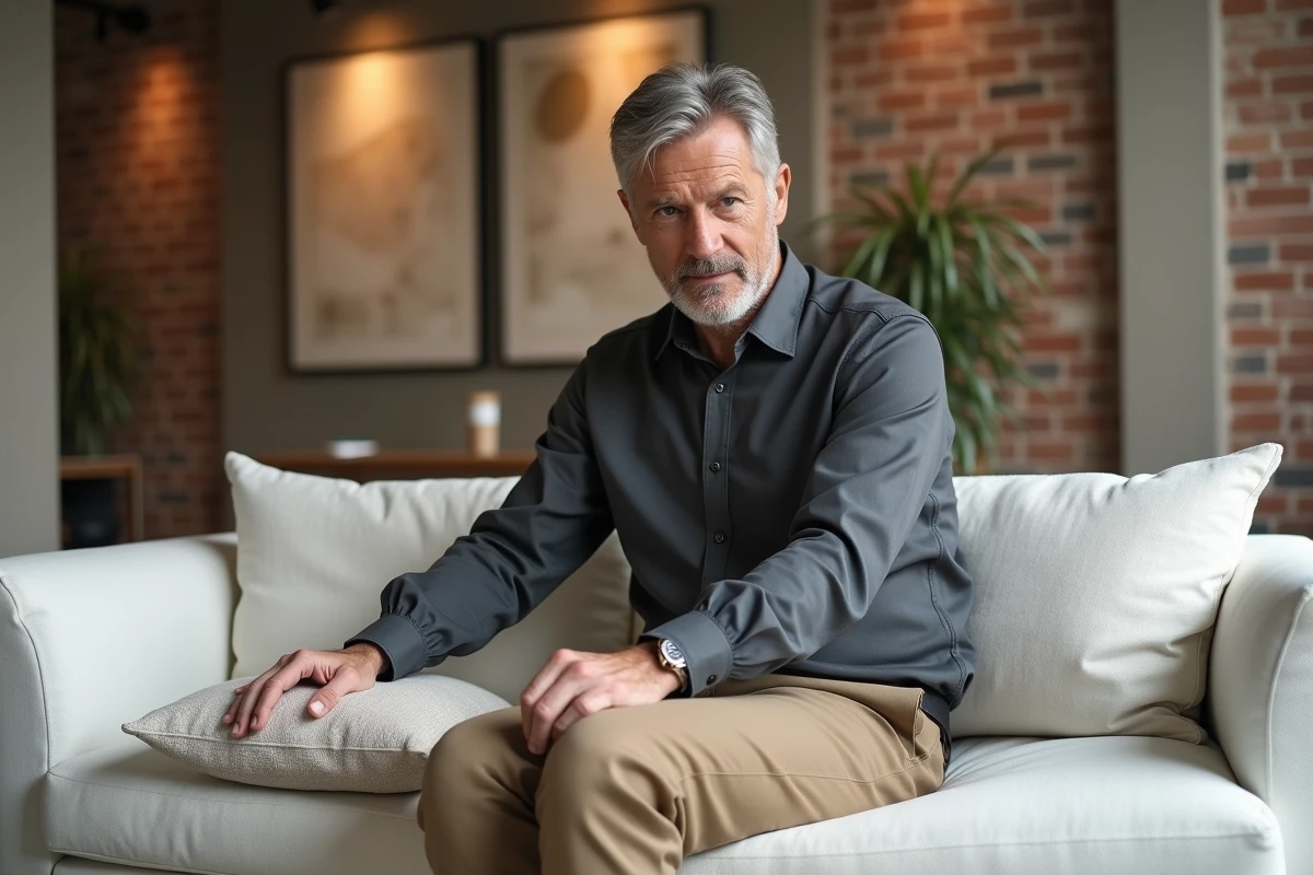 Homme arrangeant des coussins dans un loft élégant