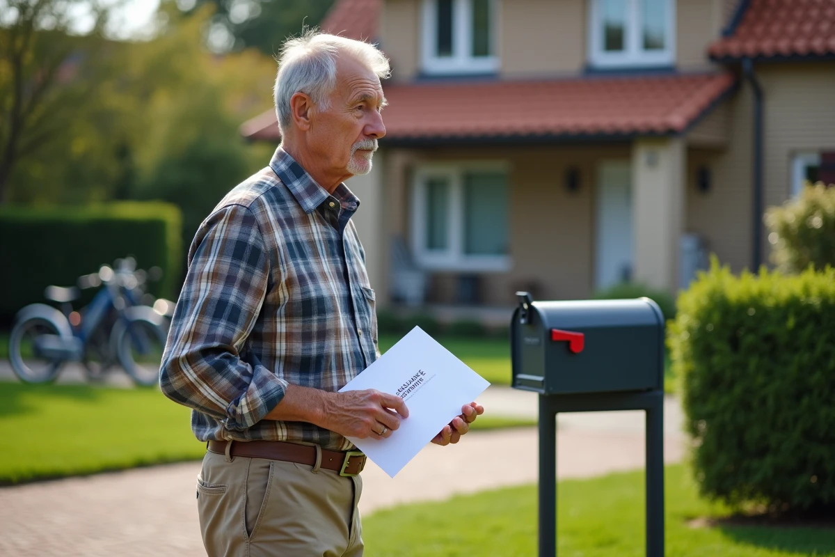 Homme vérifiant sa boîte aux lettres devant une maison
