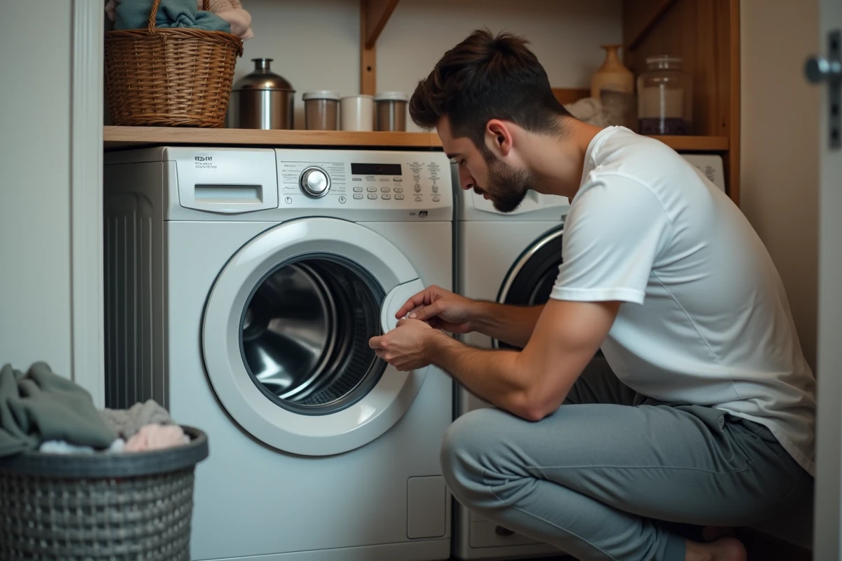 Jeune homme inspectant le panneau d