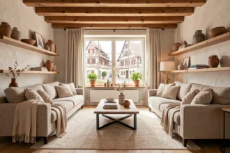 Salon élégamment décoré dans le style alsacien représentant les meilleurs décorateurs d'intérieur du Haut-Rhin