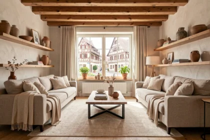 Salon élégamment décoré dans le style alsacien représentant les meilleurs décorateurs d'intérieur du Haut-Rhin