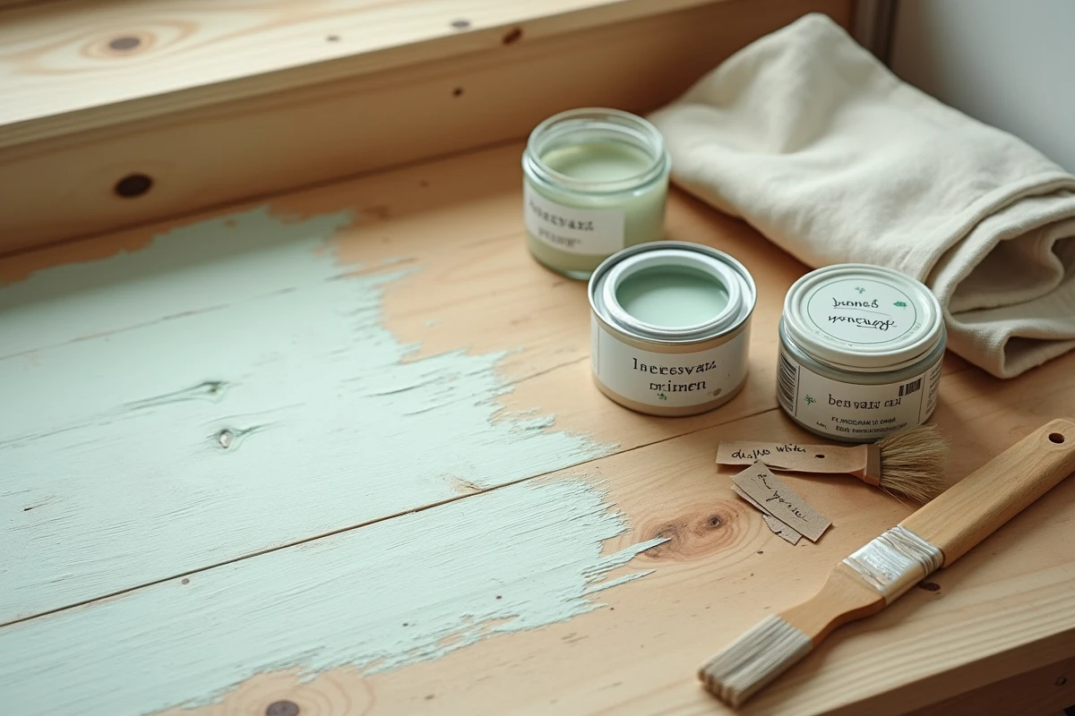 Produits écologiques pour peindre un escalier en bois sans ponçage, incluant peinture naturelle et brosse en fibres naturelles